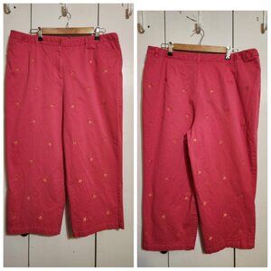 Women's Size 20 Appleseeds Pink Embroidered Starfish Cropped Capri Pants